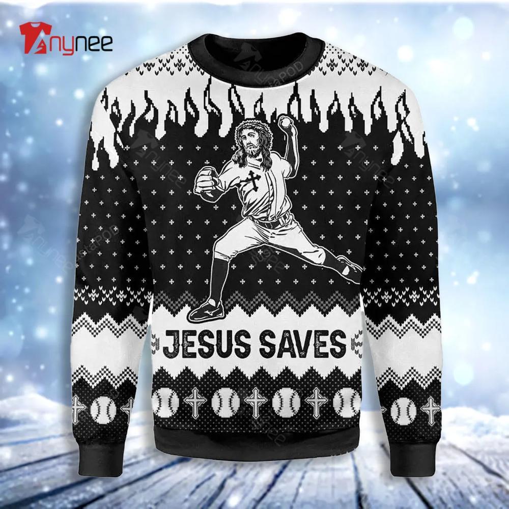 Jesus Saves Baseball Ugly Christmas Sweater- Best Christmas Gifts 2023