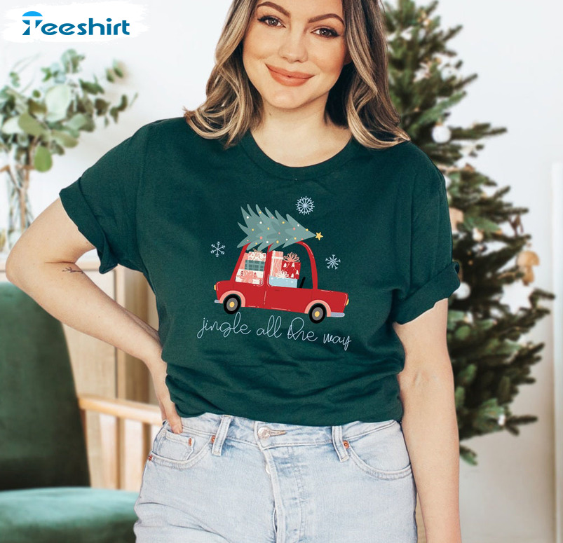 Jingle All The Way Christmas Shirt, Cute Festive Xmas Short Sleeve Unisex Hoodie