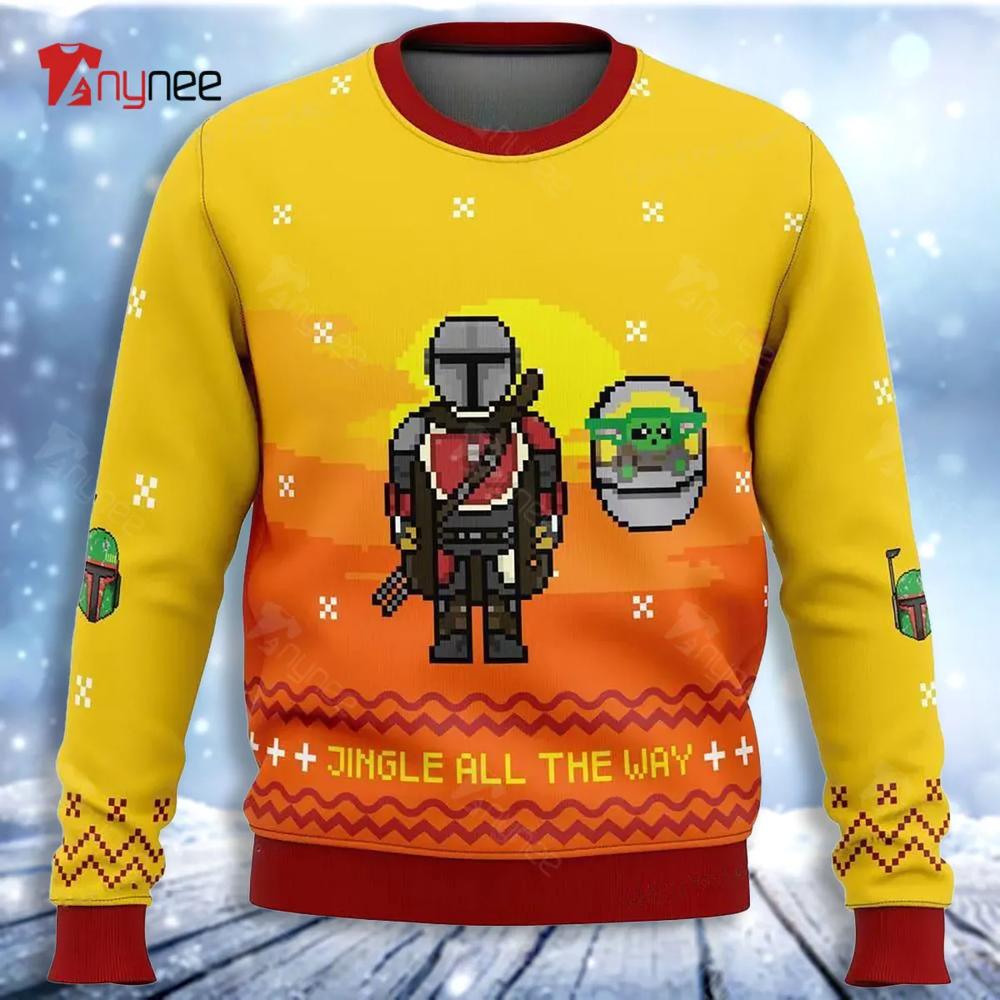 Jingle All The Way Mandalorian Ugly Christmas Sweater- Best Christmas Gifts 2023