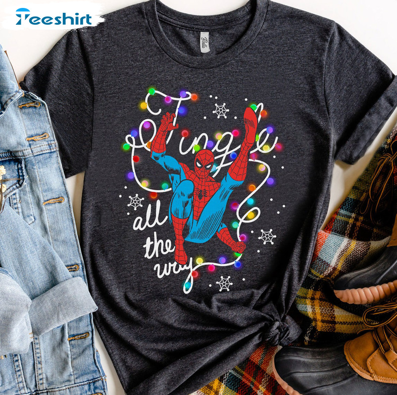 Jingle All The Way Spider Man Shirt, Christmas Light Tee Tops Unisex T-shirt