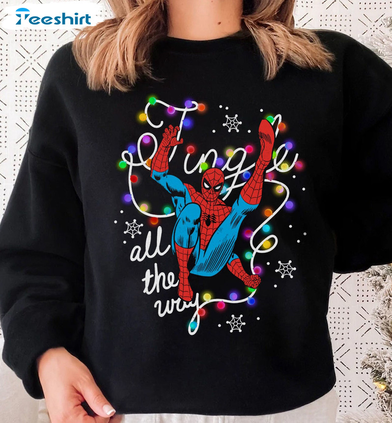 Jingle All The Way Spider Man Shirt, Christmas Light Tee Tops Unisex T-shirt