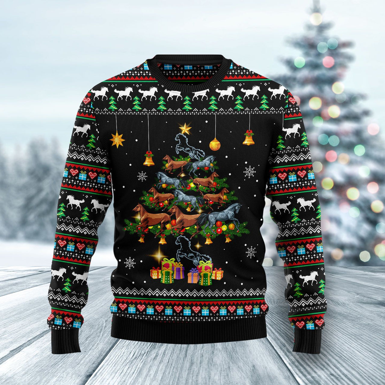 Jingle Bell Horses Christmas Tree Ugly Sweater – Best Christmas Gifts 2023