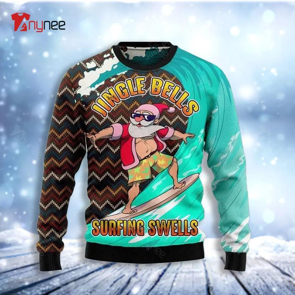 Jingle Bells Surfing Swells Christmas Ugly Christmas Sweater- Best Christmas Gifts 2023