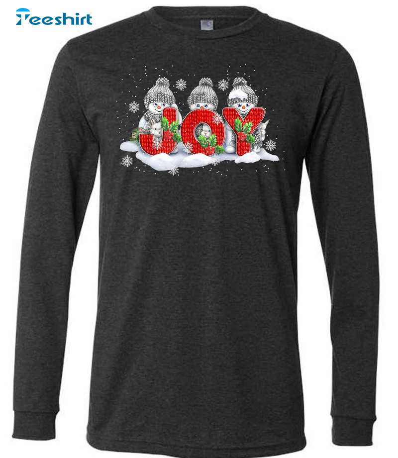 Joy With Snowman Shirt, Christmas Unisex Hoodie Short Sleeve