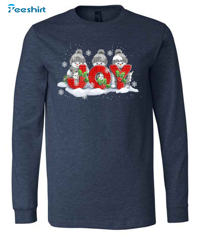 Joy With Snowman Shirt, Christmas Unisex Hoodie Short Sleeve