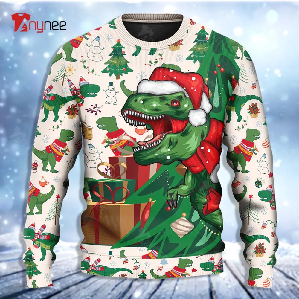 Jurassic Park Dinosaurs Xmas Tree T-Rex Merry Rexmas Ugly Christmas Sweater- Best Christmas Gifts 2023