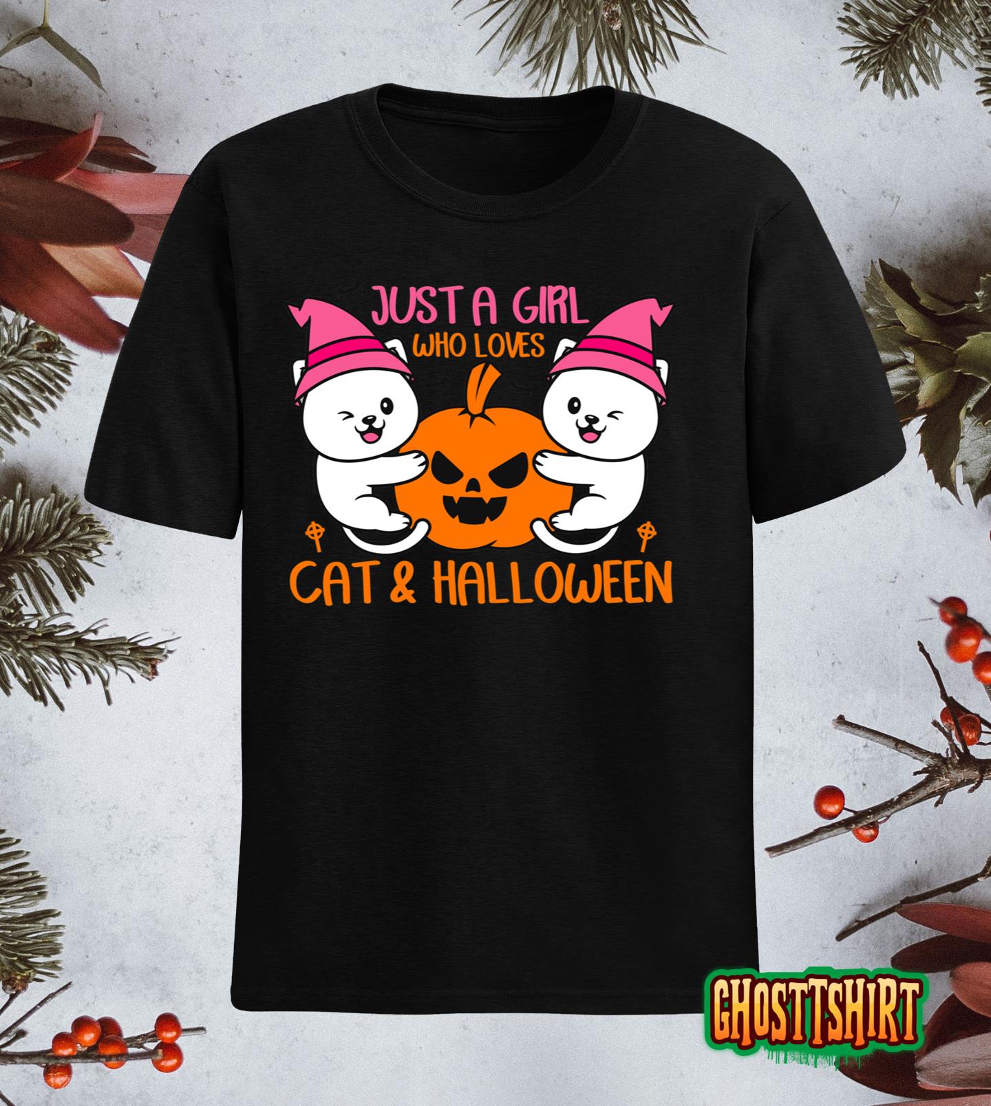 Just A Girl Who Loves Cat And Halloween T-Shirt