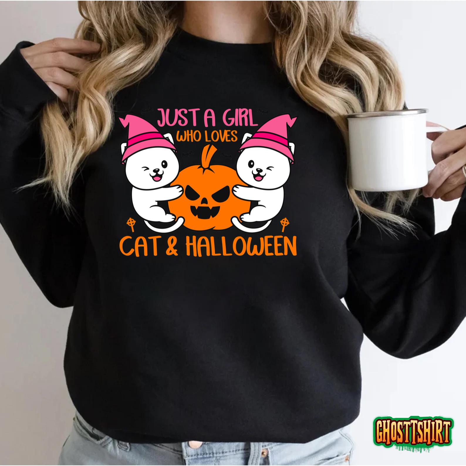 Just A Girl Who Loves Cat And Halloween T-Shirt