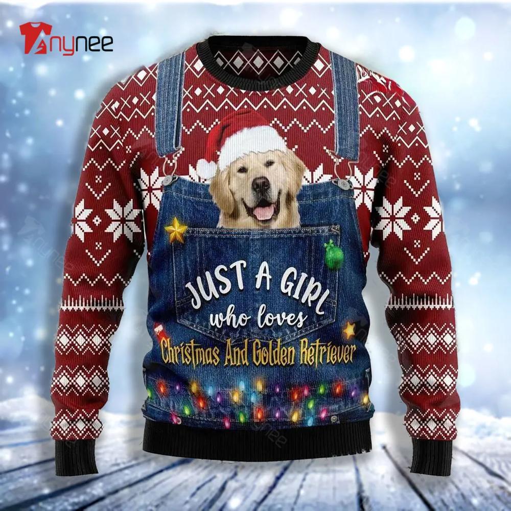 Just A Girl Who Loves Christmas And Golden Retriever Ugly Christmas Sweater- Best Christmas Gifts 2023