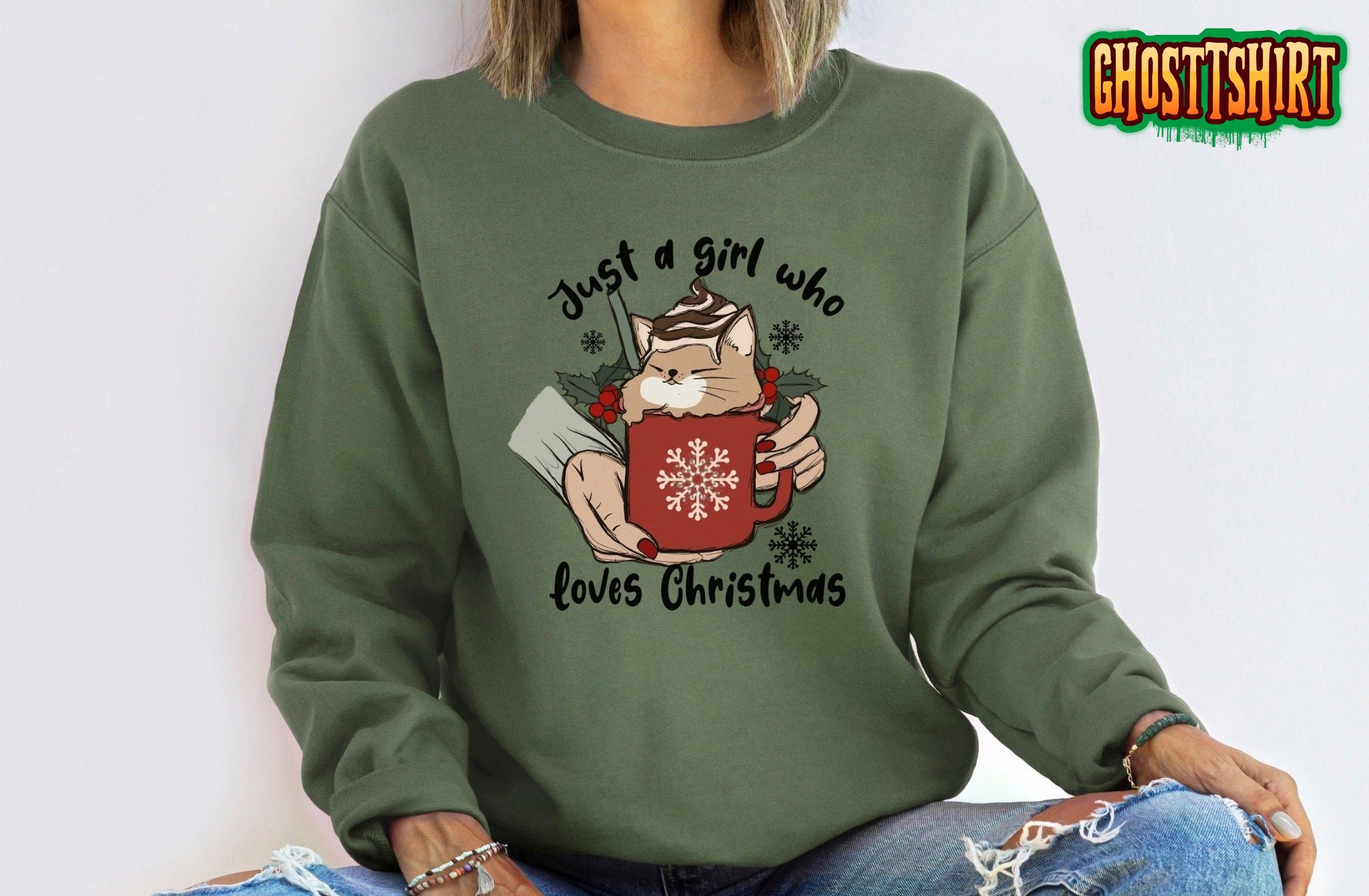 Just A Girl Who Loves Christmas Cat Sweatshirt