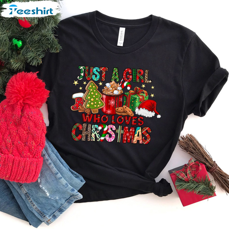 Just A Girl Who Loves Christmas Shirt – Colorful Christmas Sweatshirt Long Sleeve