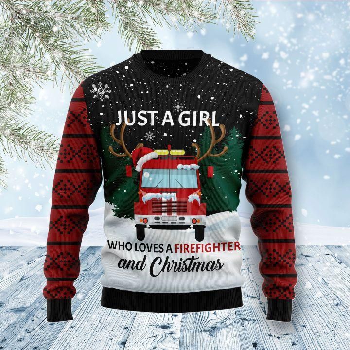 Just A Girl Who Loves Firefighter Ugly Christmas Sweater | For Men & Women | Adult | US1513- Best Christmas Gifts 2023