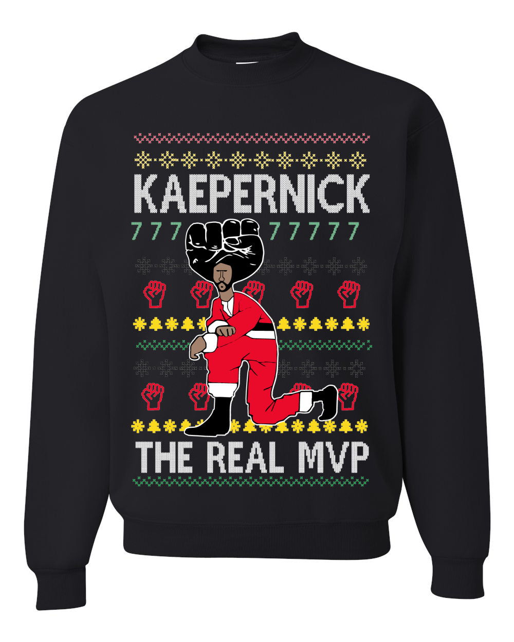 Kaepernick Real MVP Kneel Santa Xmas Merry Ugly Christmas Sweater Unisex Crewneck Graphic Sweatshirt- Best Christmas Gifts 2023