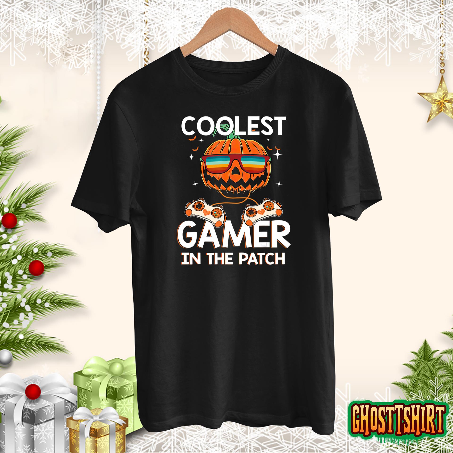 Kids Halloween Coolest Gamer In The Patch Boys Girls Pumpkin T-Shirt