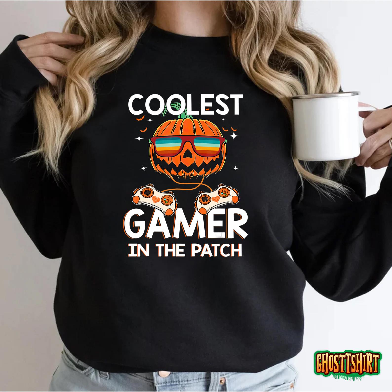 Kids Halloween Coolest Gamer In The Patch Boys Girls Pumpkin T-Shirt