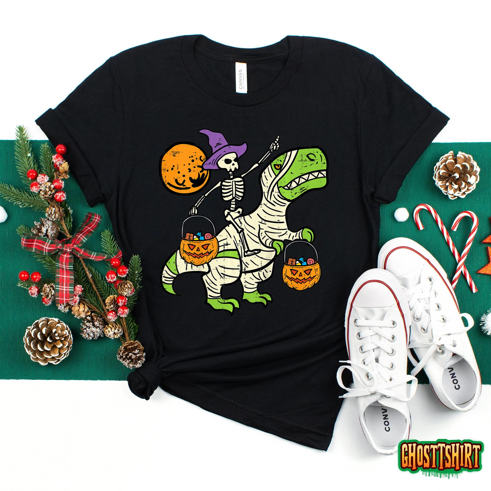 Kids Skeleton Dino Pumpkin Halloween Costume Toddler Boys Kids T-Shirt