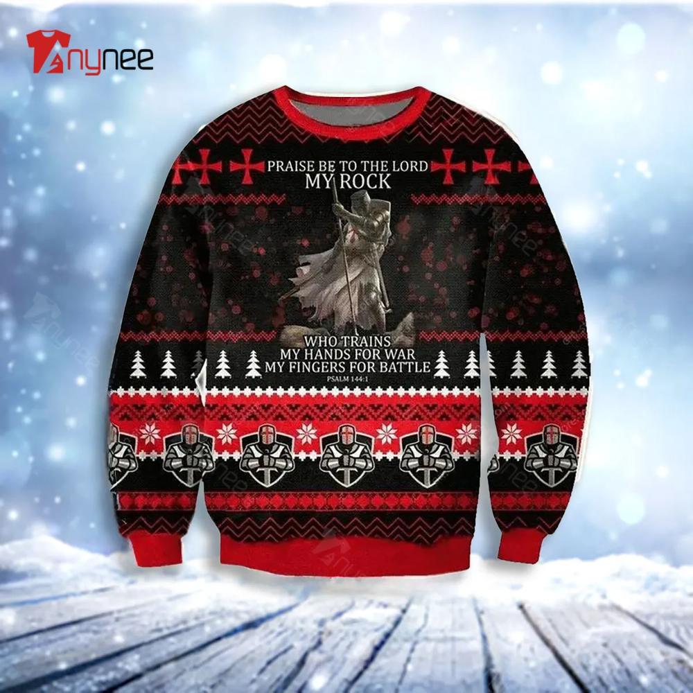 Knight Templar Praise Be To The Lord My Rock Psalm 1441 Ugly Christmas Sweater- Best Christmas Gifts 2023