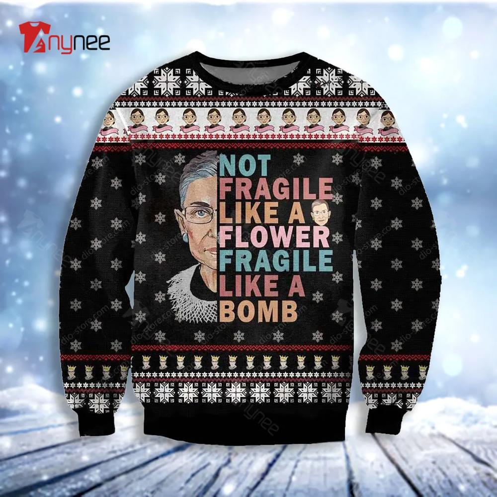 Knitting Pattern Ruth Bader Ginsburg Not Fragile Like Flower Fragile Like Bomb For Ugly Christmas Sweater- Best Christmas Gifts 2023