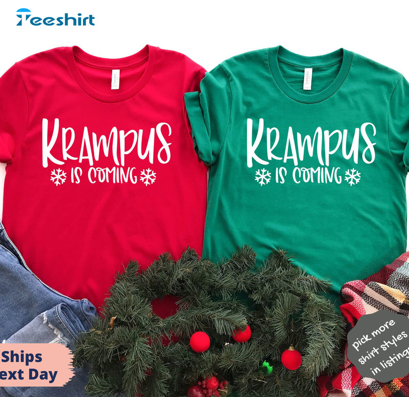 Krampus Is Coming Shirt, Funny Christmas Short Sleeve Tee Tops