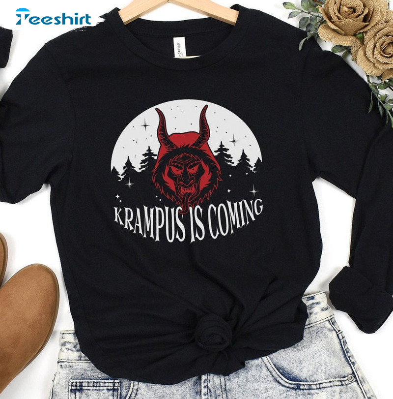 Krampus Is Coming Shirt, Krampus Christmas Sweater Short Sleeve