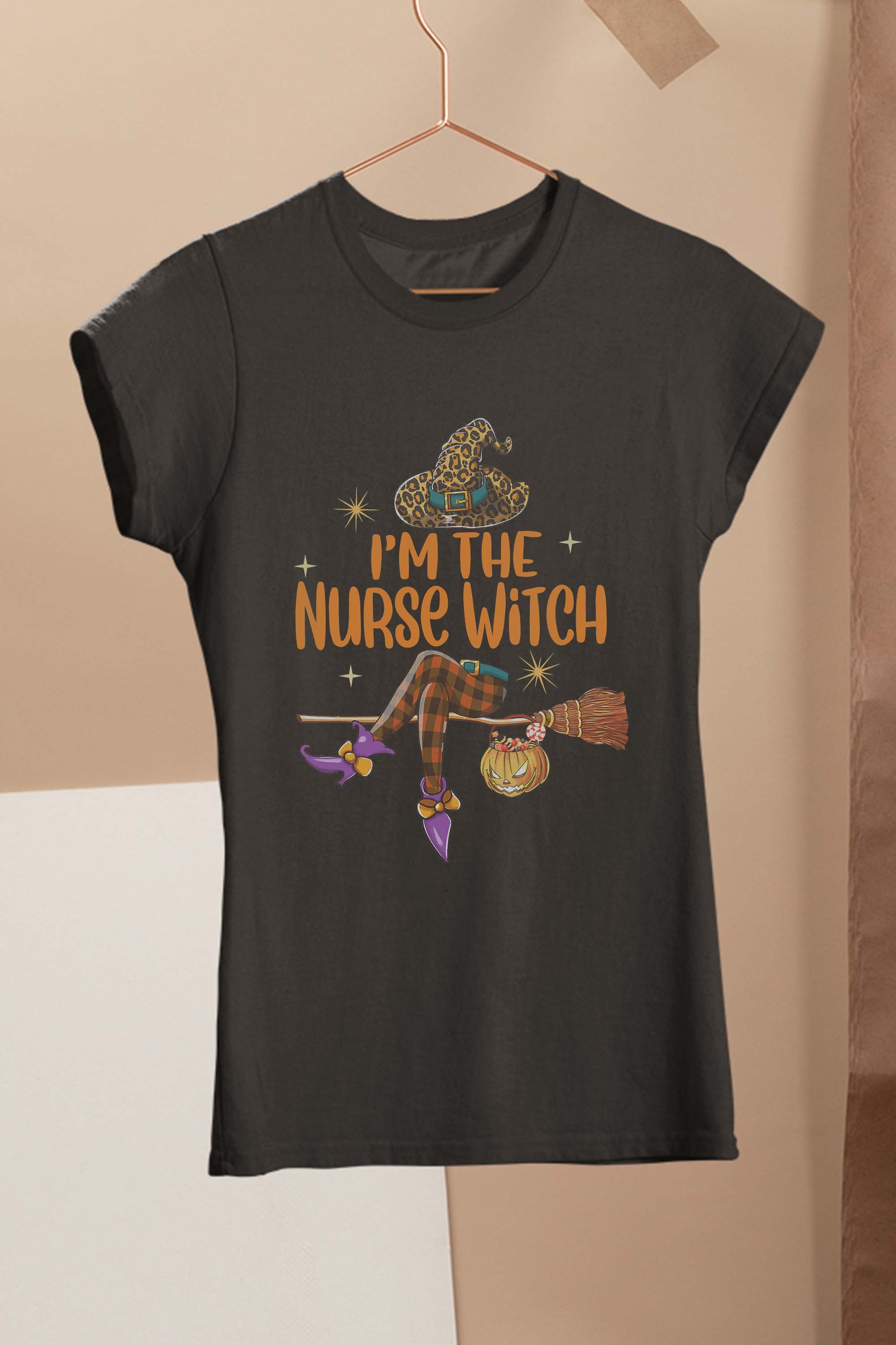 Leopard And Buffalo Plaid I’m The Nurse Witch Halloween T-Shirt