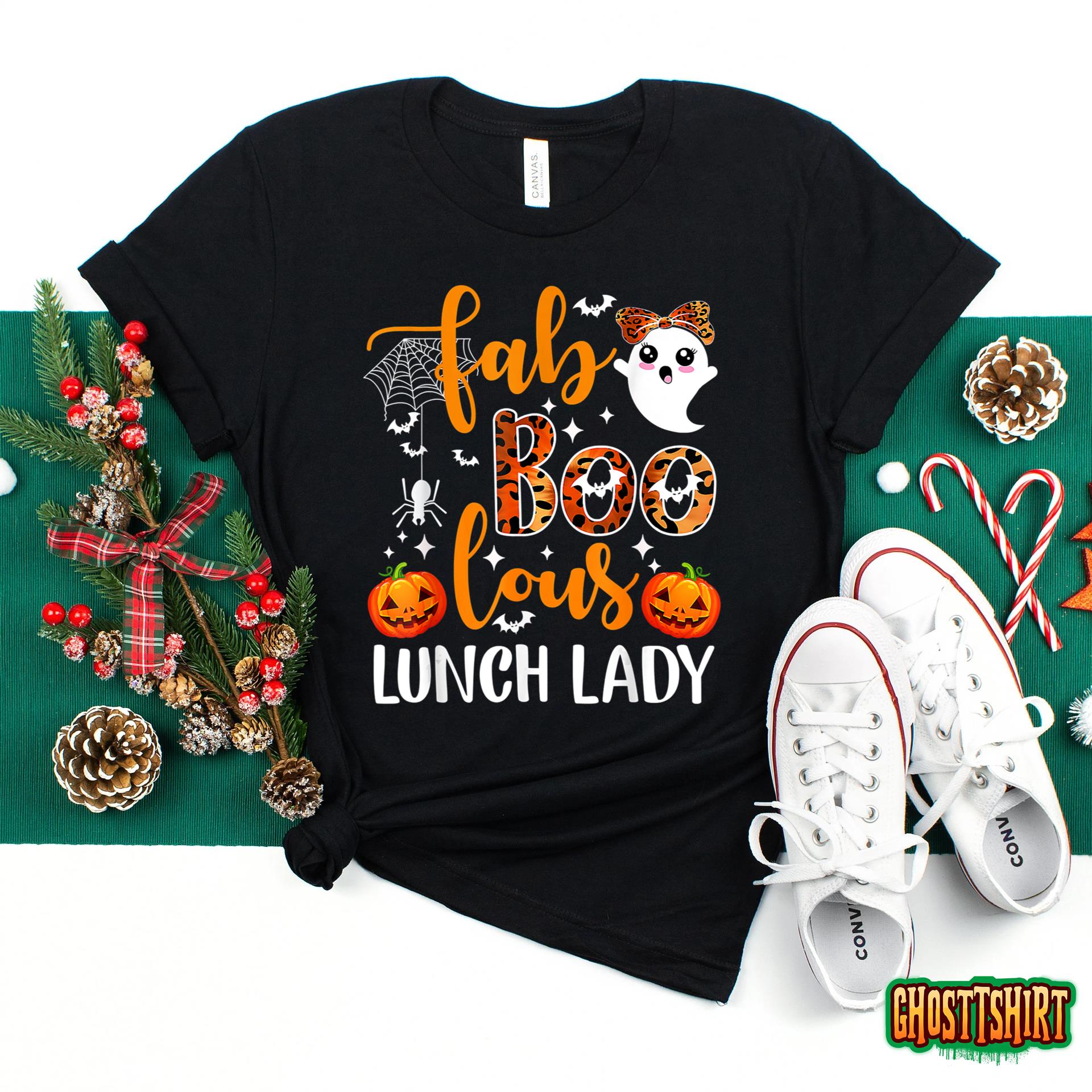 Leopard Fab Boo Lous Lunch Lady Team Teacher Halloween T-Shirt