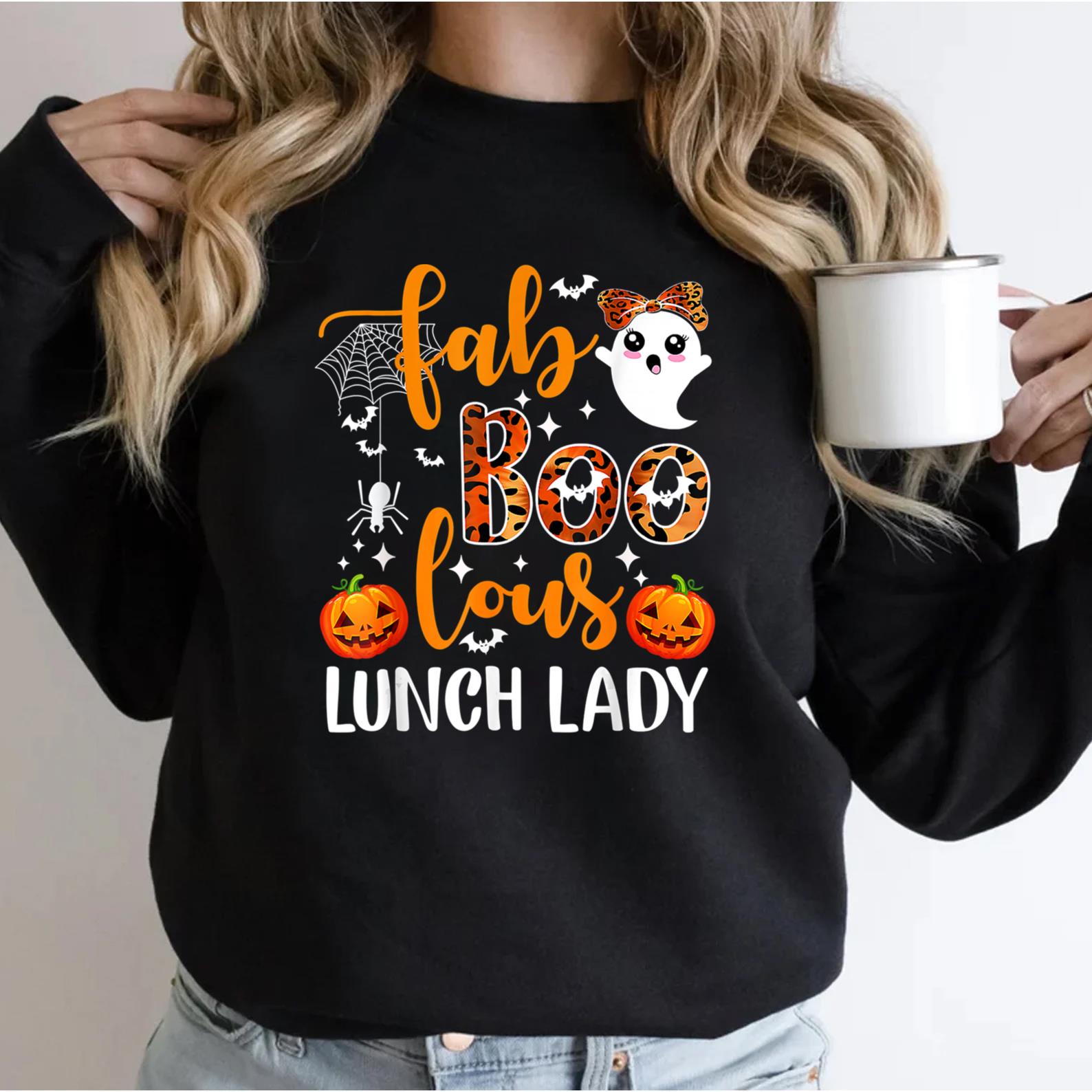 Leopard Fab Boo Lous Lunch Lady Team Teacher Halloween T-Shirt