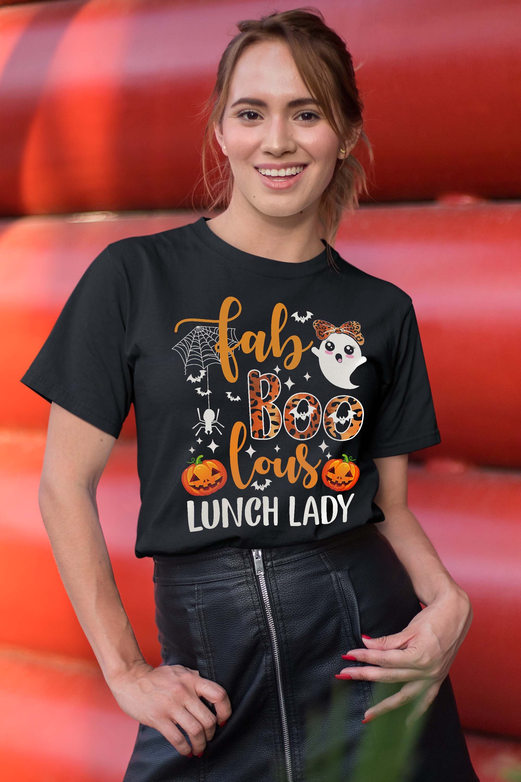 Leopard Fab Boo Lous Lunch Lady Team Teacher Spooky Season T-Shirt