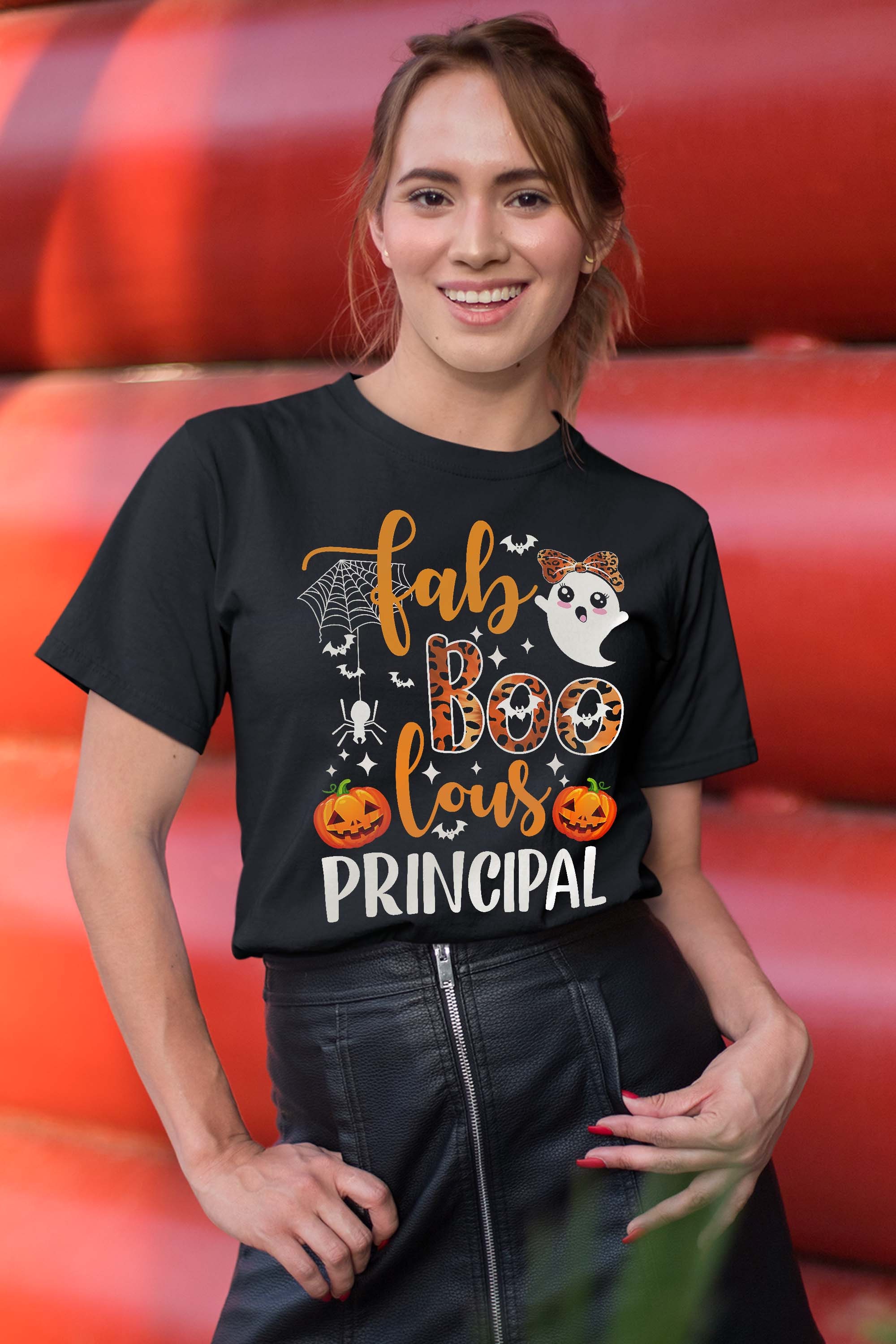 Leopard Fab Boo Lous Principal Ghost School Principal Halloween Gift T-Shirt