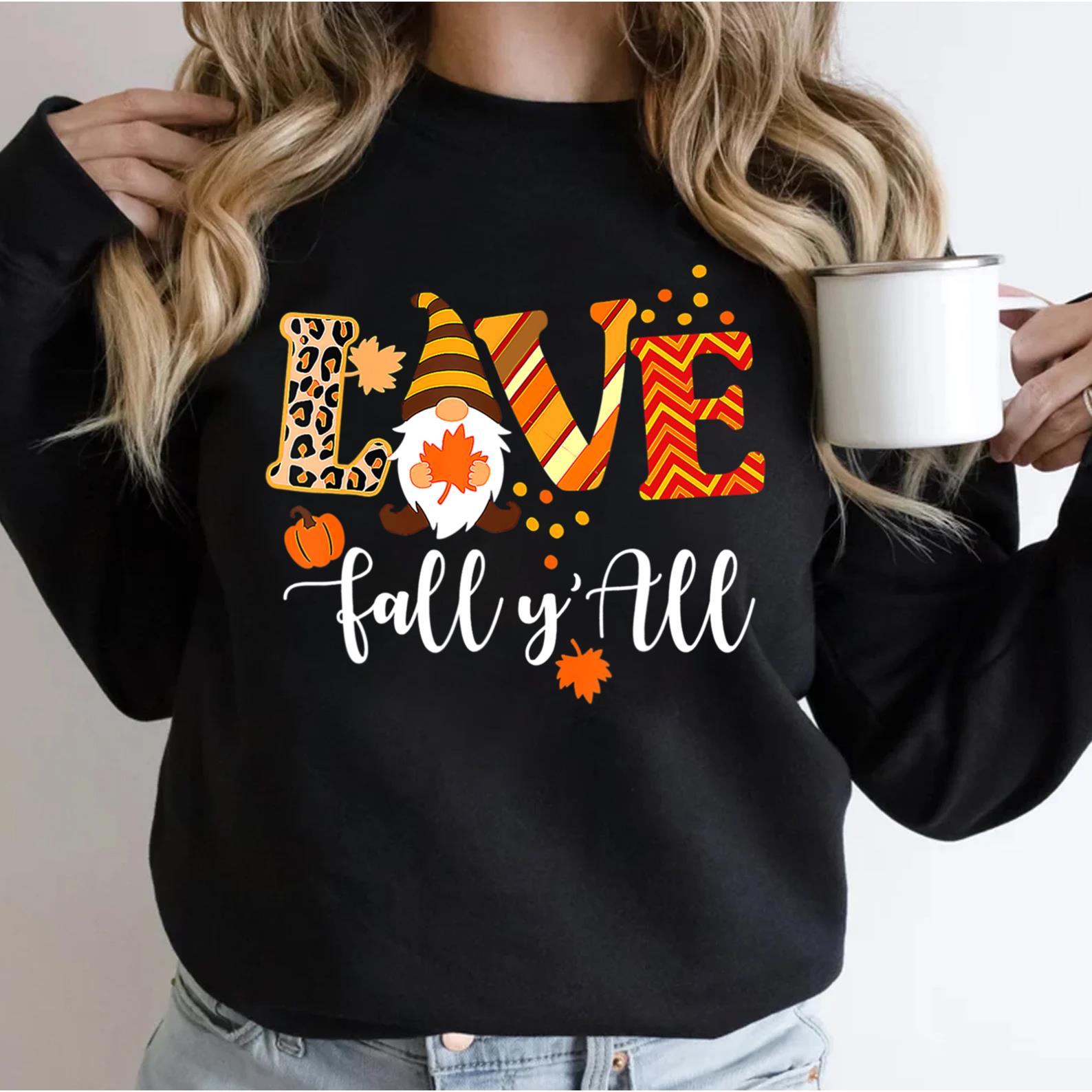 Leopard Love Fall Y’all Gnome Pumpkin Autumn Thanksgiving Sweatshirt