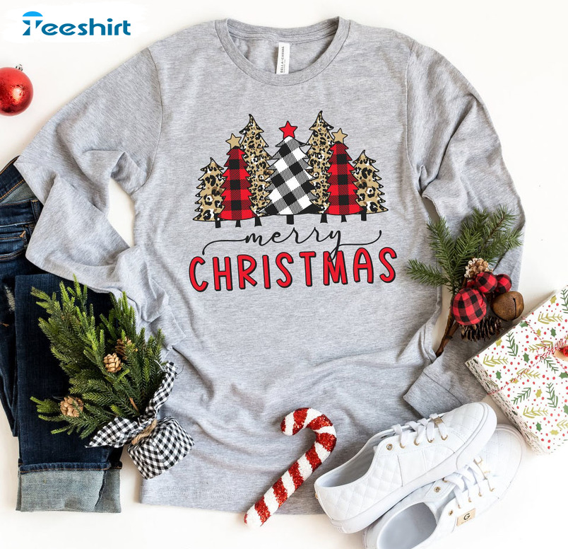 Leopard Merry Christmas Tree Vintage Short Sleeve, Sweatshirt