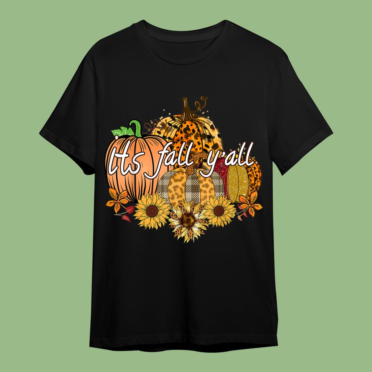 Leopard Pumpkin Happy Fall Y’all Halloween Girls Women T-Shirt