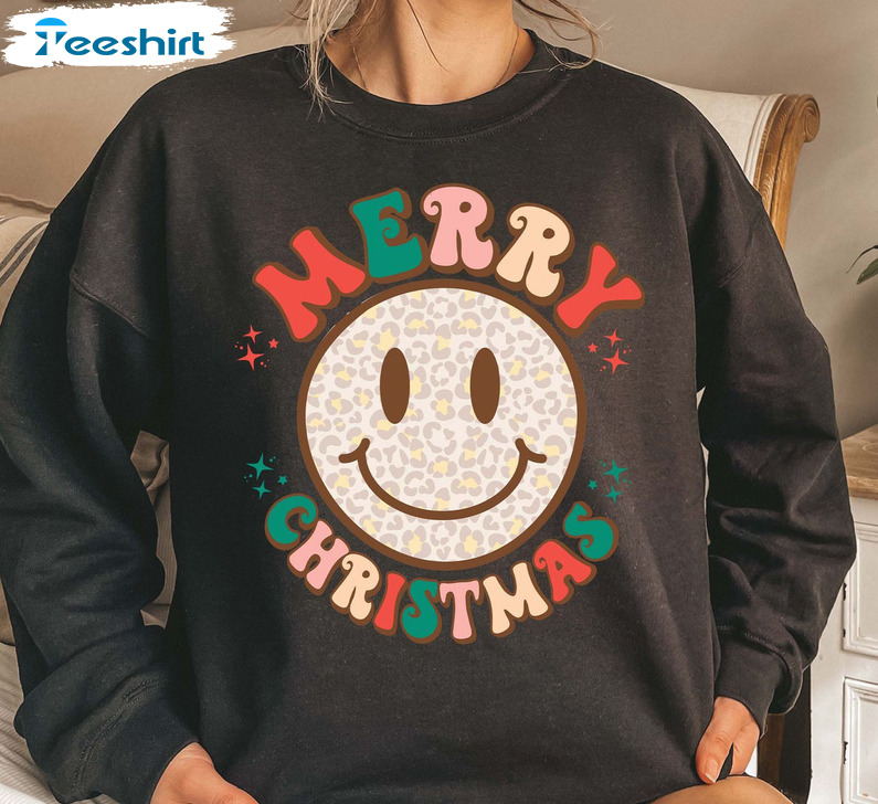 Leopard Smile Santa Shirt, Christmas Smiley Faces Unisex T-shirt Sweater