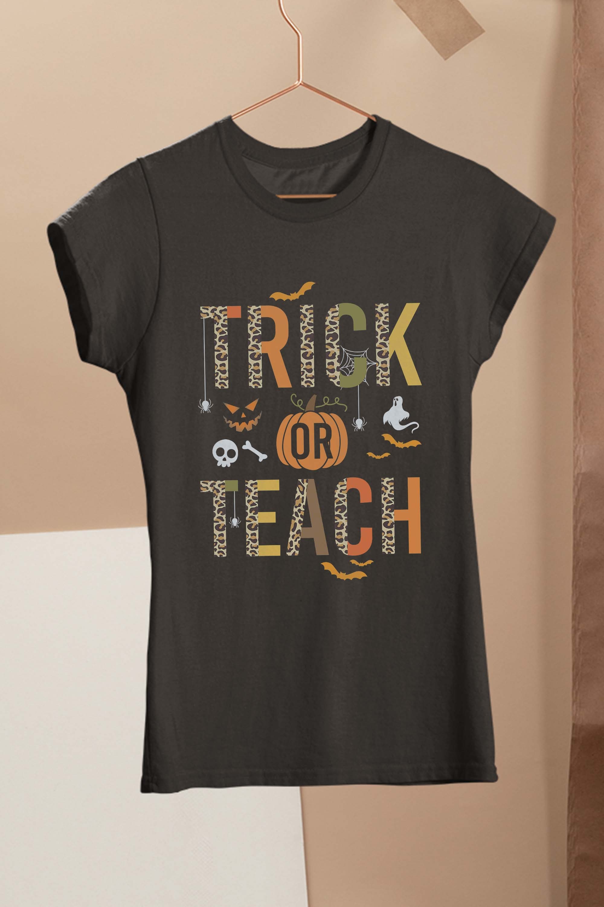 Leopard Trick Or Teach Halloween Teacher Costume Women T-Shirt