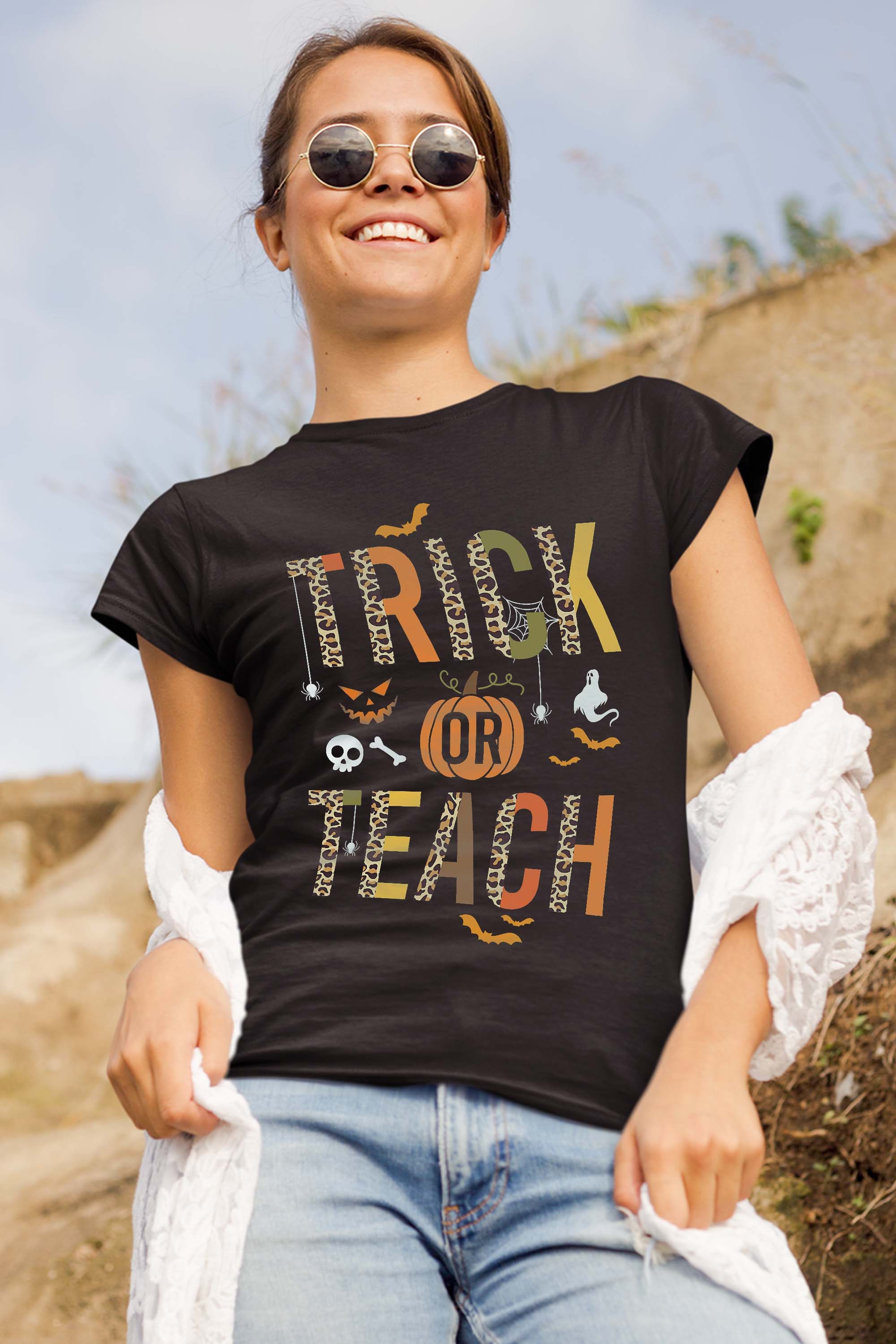 Leopard Trick Or Teach Halloween Teacher Costume Women T-Shirt