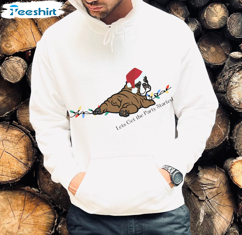 Let Get The Party Started Shirt, French Bulldog Christmas Crewneck Unisex T-shirt