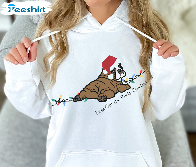 Let Get The Party Started Shirt, French Bulldog Christmas Crewneck Unisex T-shirt