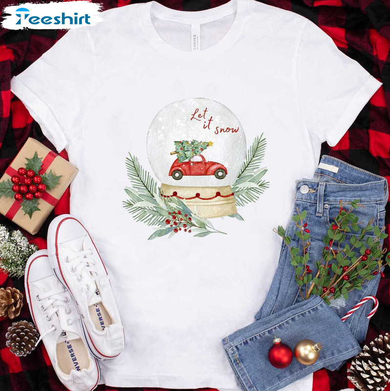 Let It Snow Christmas Shirt, Snow Globe Vintage Crewneck Short Sleeve