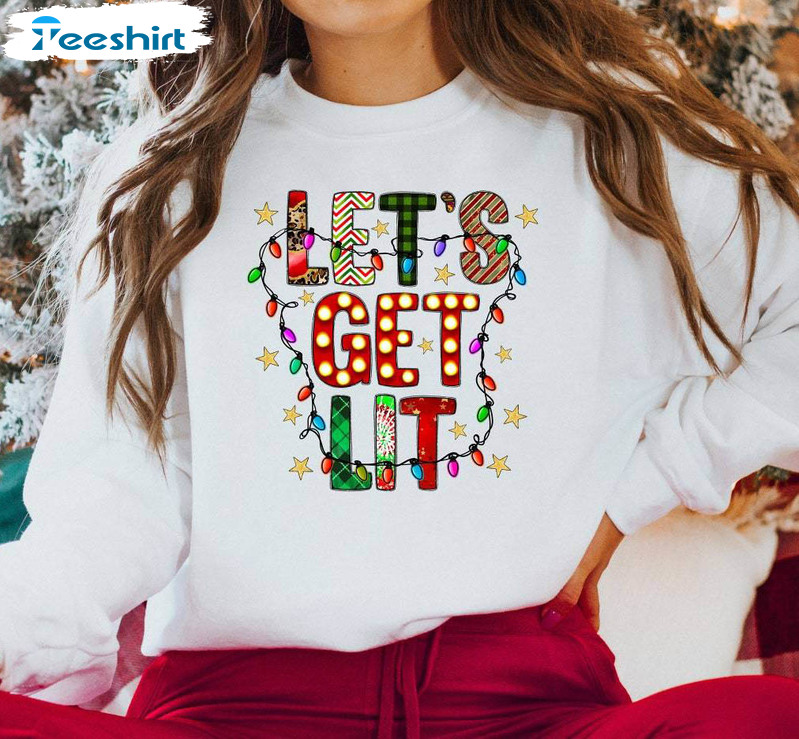 Let S Get Lit Shirt, Merry And Bright Christmas Long Sleeve Unisex Hoodie