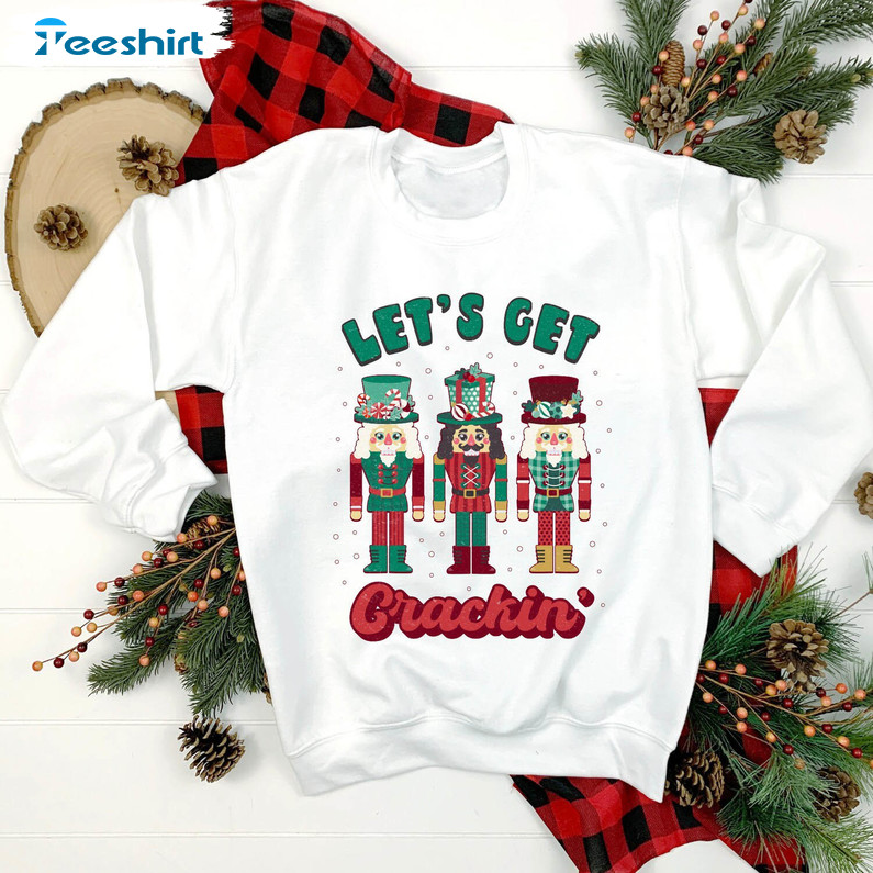 Lets Get Crackin Cute Shirt, Vintage Santa Christmas Long Sleeve Unisex T Shirt