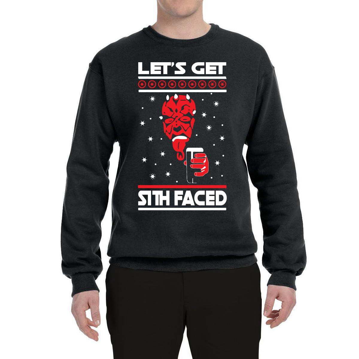 Lets Get Sith Faced White Ugly Christmas Sweater Unisex Crewneck Graphic Sweatshirt- Best Christmas Gifts 2023