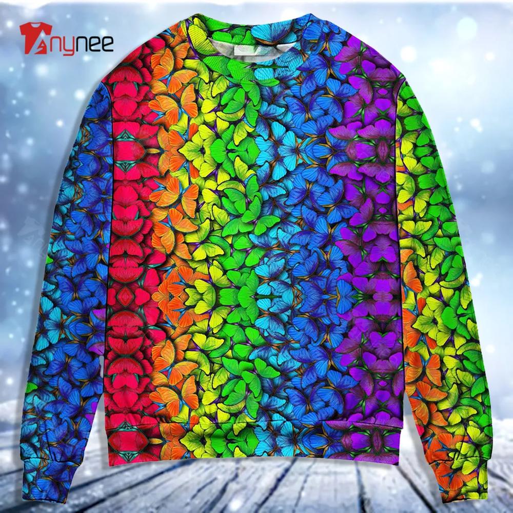 Lgbt Colorful Rainbow Butterfly Ugly Christmas Sweater- Best Christmas Gifts 2023