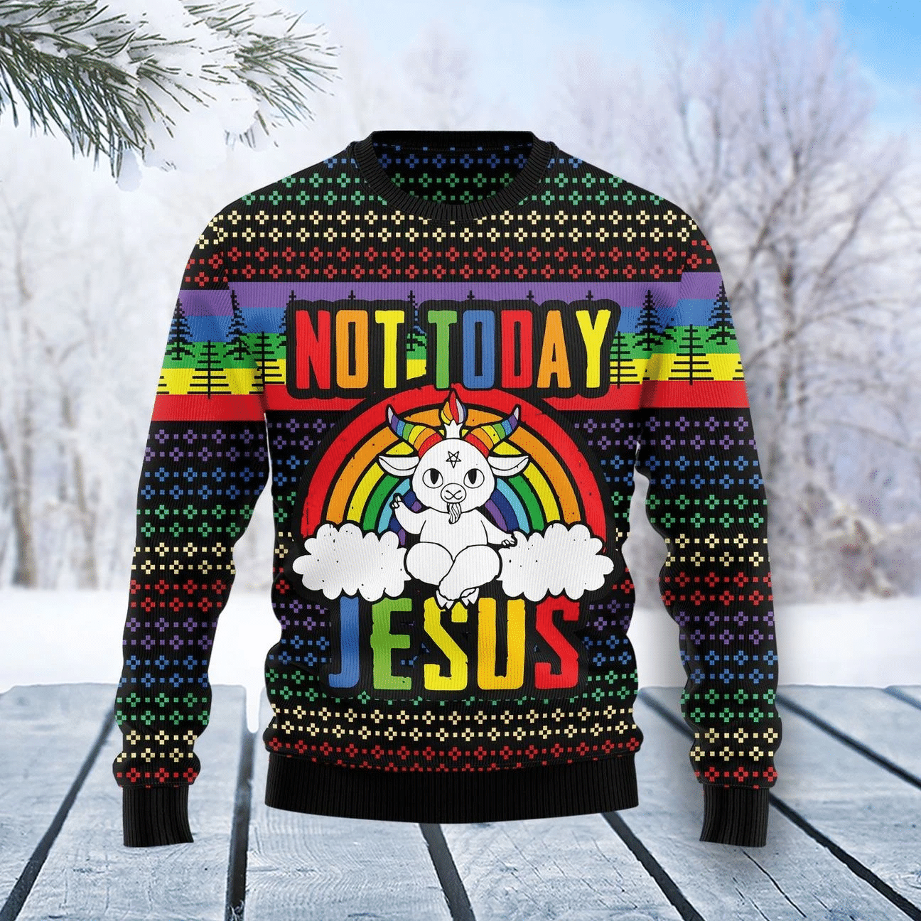 LGBT Not Today Jesus Ugly Christmas Sweater | For Men & Women | Adult | US1526- Best Christmas Gifts 2023