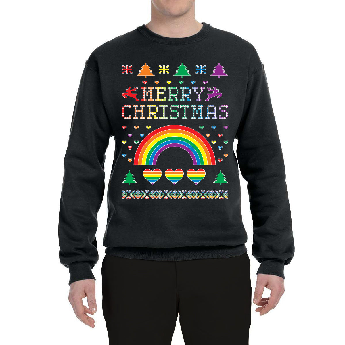 LGBT Rainbow Pride Hearts Reindeer Xmas Merry Ugly Christmas Sweater- Best Christmas Gifts 2023