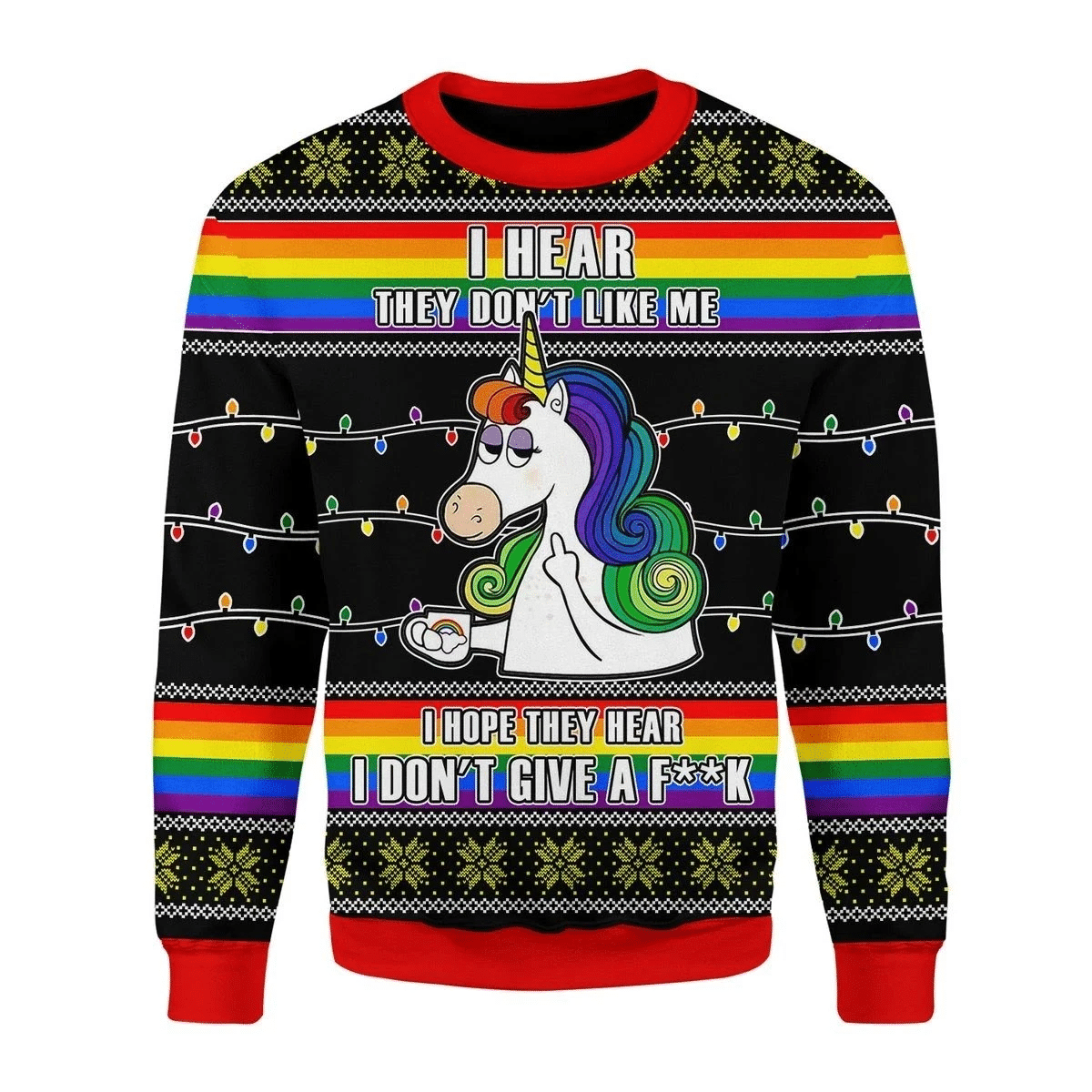 LGBT Unicorn I Don’t Give A F**k Ugly Christmas Sweater | For Men & Women | Adult | US3716- Best Christmas Gifts 2023