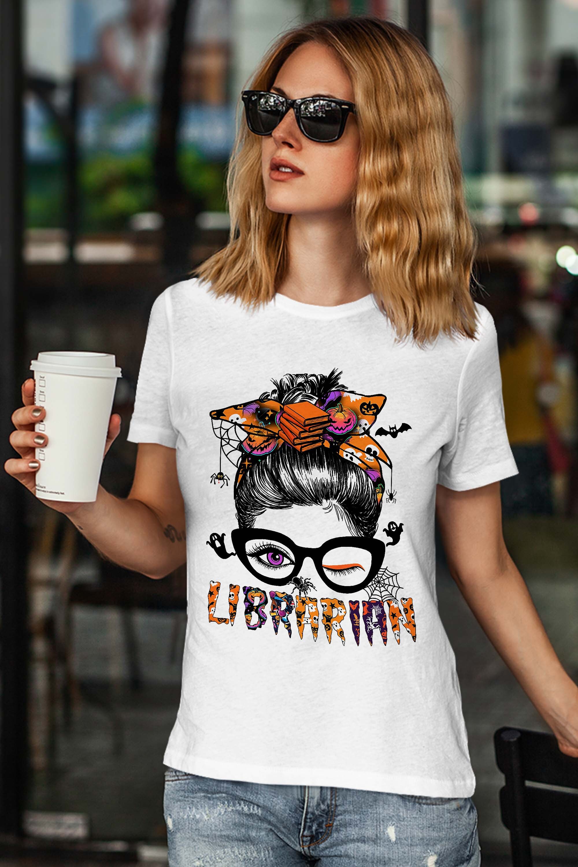 Librarian Library Messy Bun Halloween Costume for Women T-Shirt