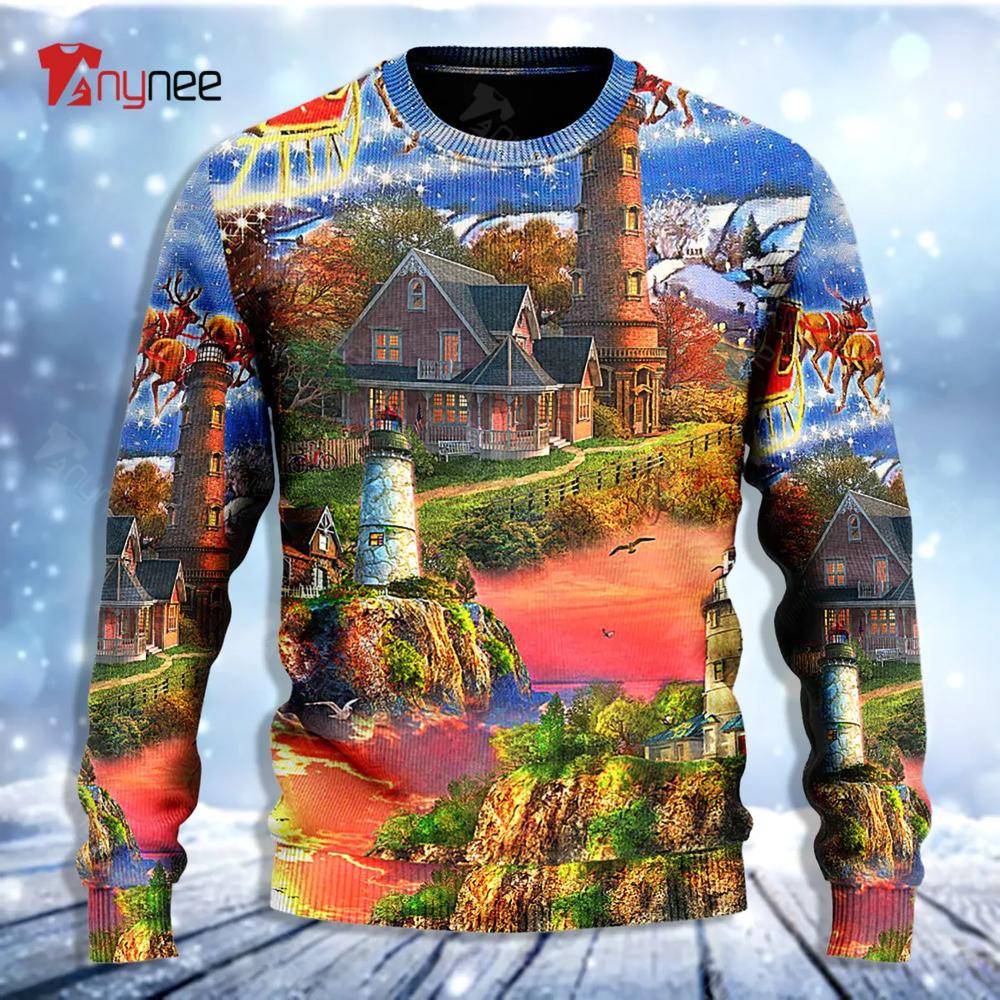 Lighthouse Shine Your Light In Storm And Darkness Ugly Christmas Sweater- Best Christmas Gifts 2023