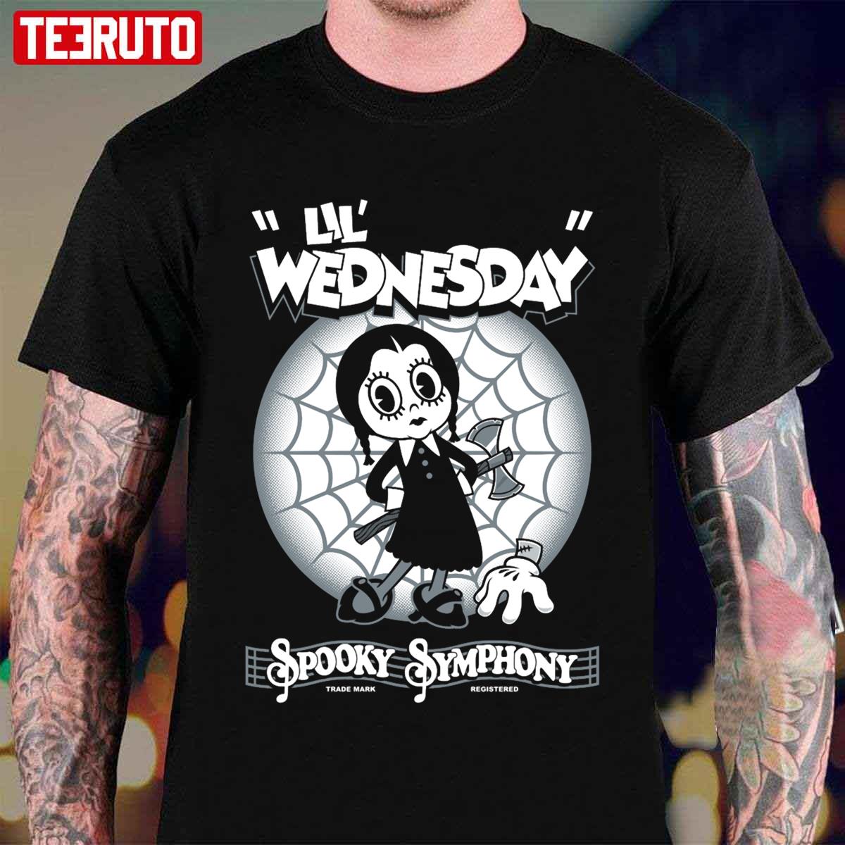 Lil Wednesday Creepy Cute Spooky Goth Cartoon Halloween Unisex T-Shirt