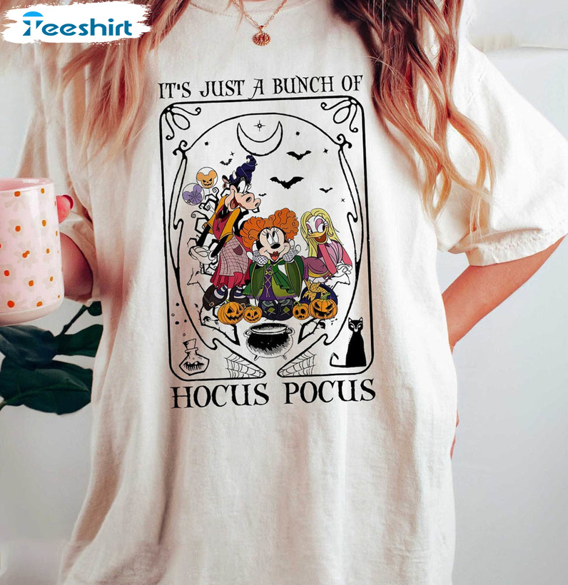 Limited It’s Just A Bunch Of Hocus Pocus Shirt, Creative Tarot Card Halloween Crewneck Tee Tops