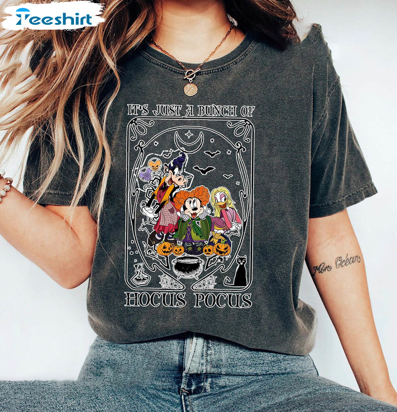 Limited It’s Just A Bunch Of Hocus Pocus Shirt, Creative Tarot Card Halloween Crewneck Tee Tops